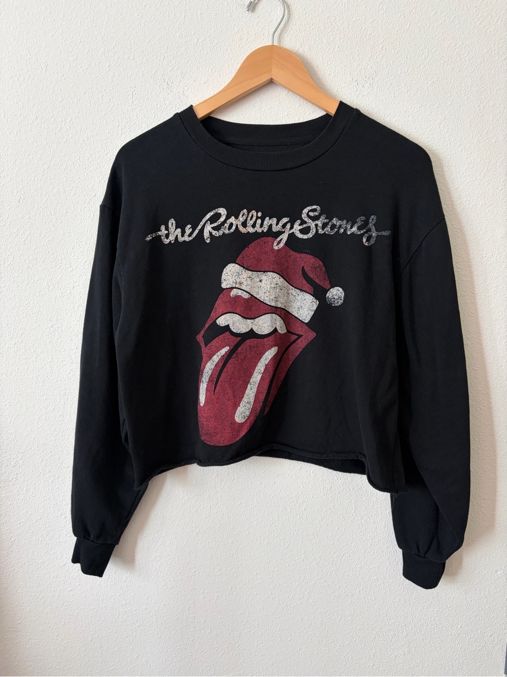 The Rolling Stones Christmas Santa Hat Cropped Sweatshirt Size L